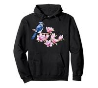 Blue Jay Uccello sulla Magnolia - Acquarello Uccello e Giardinaggio Felpa con Cappuccio