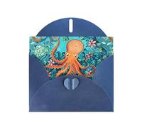 Blue JKIEGOQ - Biglietto di auguri con stampa a tema tartaruga e polipo, 10,2 x 15,2 cm, per Natale, San Valentino, matrimonio, festa di invito