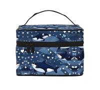 Blue Killer Whale - Borsa cosmetica da viaggio da donna, (22,9 x 16,5 x 15,7 cm), grande capacità, borsa cosmetica per ragazze, nero, Taglia unica