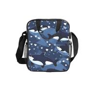 Blue Killer Whale - Borsa per il pranzo trasparente con stampa, con tasche laterali e tracolla, per lavoro, scuola, viaggi