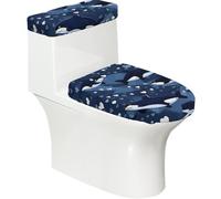 Blue Killer Whale - Set di 2 copriwater elastici per il bagno, con coperchio e copertura per serbatoio, decorazione morbida e lavabile, a forma di U