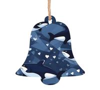 Blue Killer Whale - Set di decorazioni natalizie a forma di campana in legno, da appendere ad alberi di Natale e finestre, set da 6 pezzi