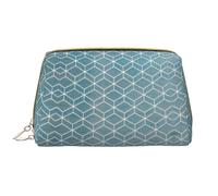 Blue Lattice Leather Hand Held Zipper Makeup Bag Cute Make Up Case Large Wide Open Pouch Pen Case, bianco, Taglia unica