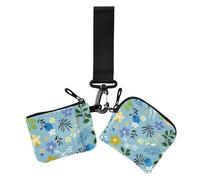 Blue Leaves Floral Simple - Portafogli da donna, doppio portafoglio, alla moda, con cerniera, portamonete, con tasca con cerniera, per uso quotidiano, confezione da 2, foglie blu floreale semplice, 1