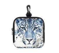 Blue Leopard Print Pattern Piccolo Impermeabile Zipper Pouch-Neoprene Storage Bag per Auricolari, Portachiavi Clip Case