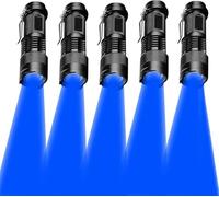 Blue Light LED Torch Pack of 5, Zoomable, Waterproof, 3 Light Modes, Adjustable Focus Light for Camping, Hunting, Hiking, Night Vision, Night Fishing, Astronomy and Emergency (Black Shell)