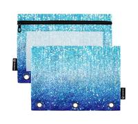 Blue Lights - Astuccio glitterato per raccoglitori a 3 anelli, penne, matite con cerniera, per lavoro, scuola, raccoglitori trasparenti, tasche per pastelli, 24,9 x 18 cm, 2 confezioni