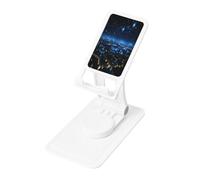 Blue Lights in The City at Night - Supporto da scrivania regolabile per iPhone e tutti i telefoni, rotazione a 360°, pieghevole integrato, base quadrata