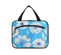 Blue Line Flower Art borse cosmetiche da appendere per le donne con gancio, borsa compatta di design per articoli da toeletta per viaggio make up toilette bolsas para maquillaje L, Arte floreale linea