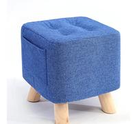 Blue Linen Foot Stool Ottoman for Living Room and Bedroom Small Square Rest Stool for Shoe Changing 28x28x25cm