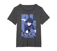 Blue Lock Yoichi Isagi Running Through Big Chest Portrait Maglietta, Donna Plus-Size, Grigio Scuro, 5X