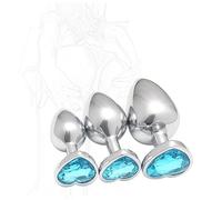 Blue Love, 3 cuori di diverse dimensioni con gemme azzurre sul fondo Trainer in acciaio inossidabile