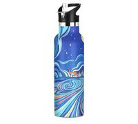 Blue Magic Star and Moon - Borraccia termica per sport, a prova di perdite, senza BPA, con manico, isolamento sottovuoto a doppia parete, per bici, corsa, sport, viaggi, palestra
