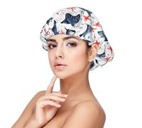 Blue Manta Ray - Cuffia in raso di seta con stampa di stelle marine, per donne che dormono, a doppio strato, regolabile, per capelli ricci