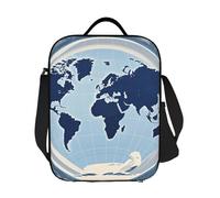 Blue Map Of The World - Borsa termica per il pranzo, per uomini, donne, adulti, riutilizzabile, a prova di perdite, con tracolla regolabile, per lavoro, ufficio, picnic, viaggi