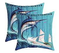 Blue Marlin - Set di 2 federe decorative per cuscini con pesce spada e pesca in mare profondo, per divano, 61 x 61 cm, colore: blu