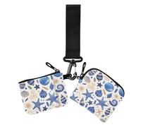 Blue Merry Christmas Bell Starfish - Portafogli da donna con doppio portafoglio per biglietti da visita, minimalista, con cerniera, portamonete con tasca con cerniera, per donne, confezione da 2