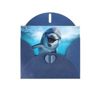 Blue MJHKXLJ - Biglietto di auguri perlato con stampa divertente delfino che guarda te, busta inclusa, perfetto per Natale, compleanni, San Valentino, matrimoni e molto altro ancora