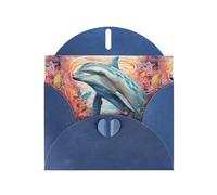 Blue MJHKXLJ Dolphins by the coral Prints - Biglietto di auguri perlato con busta inclusa, perfetto per Natale, compleanni, San Valentino, matrimoni e molto altro ancora