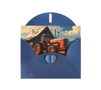 Blue MJHKXLJ Farm - Biglietto di auguri perlato con stampa trattore rosso, busta inclusa, perfetto per Natale, compleanni, San Valentino, matrimoni e molto altro ancora
