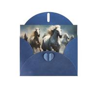 Blue MJHKXLJ Horses running wild in the river Prints, biglietto di auguri perlato, busta inclusa, perfetto per Natale, compleanni, San Valentino, matrimoni e molto altro ancora