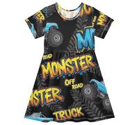Blue Monster Trucks Cool Girls Dress Manica Corta Maglia UPF50 Protezione Solare 2T 3T 4T 5T 6T 7T 8T, Blue Monster Trucks Cool, 5-6 Anni