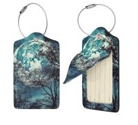 Blue Moon Etichette per bagagli per valigie, etichette da viaggio in pelle PU con retro completo per la privacy, etichette con nome personalizzato per borse, etichette per valigie con anello in