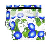 Blue Morning Glory Flowers - Astuccio per matite a 3 anelli, con cerniera, per ragazze, per la scuola, tasche trasparenti, morbide, 24,9 x 18 cm, confezione da 2
