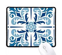 Blue Morocco Decorative Flower Ilustration Mousepad Bordi Cuciti Tappetino per Mouse Portatile Mouse Pad per Laptop Casa Accessori Scrivania 25X30Cm