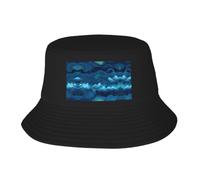 Blue Mountain Cloud - Cappello da pescatore a doppio strato, ripiegabile | Cappello da pescatore a doppio strato con stampa di nuvole di montagna blu, pieghevole, per riporlo, unisex.