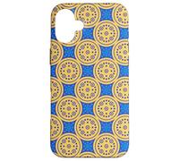Blue Mustard Yellow Dot Circle Celestial Sun Stars Folk Art Custodia per iPhone 16 Plus