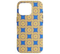 Blue Mustard Yellow Dot Circle Celestial Sun Stars Folk Art Custodia per iPhone 16 Pro