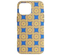 Blue Mustard Yellow Dot Circle Celestial Sun Stars Folk Art Custodia per iPhone 16 Pro Max