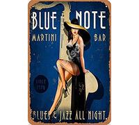Blue Note Martini Bar Blues Jazz all Night Tin Look retrò 20 x 30 cm Decorazione Arte Segno per Casa Cucina Bagno Fattoria Giardino Garage Citazioni Inspirational Decor Parete