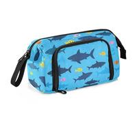 Blue Ocean, astuccio portatile con cerniera e sagoma di pesce di squalo, grande capacità, per ragazze, materiale scolastico preppy