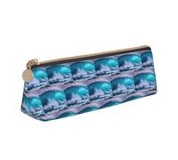 Blue Ocean - Astuccio triangolare in pelle con stampa a onde e cerniera, per ragazzi e ragazze, per lavoro e scuola, bianco, Taglia unica, Astuccio per trucchi