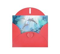 Blue Ocean - Biglietti di auguri vuoti con motivo pesce subacqueo, per compleanni, San Valentino, feste, matrimoni, 10 x 15 cm, busta rossa