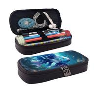 Blue Ocean, borsa cosmetica in pelle con stampa di pesce subacqueo, custodia con patta in pelle, spaziosa portamonete, borsa portaoggetti, nera, taglia unica, Nero, One Size