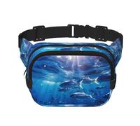 Blue Ocean - Marsupio da donna con stampa di pesci subacquei, alla moda, per viaggi e corsa, nero, Taglia unica