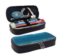 Blue Ocean Sea Borsa cosmetica in pelle con stampa paesaggio marino ondulato, custodia con patta in pelle, spaziosa portamonete, borsa portaoggetti, nera, taglia unica, Nero, One Size