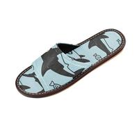 Blue Ocean Shark Fish Nero Doccia Pantofole Indoor Traspirante Accogliente stampa personalizzata Sandali da spiaggia per piscina, hotel, mocasini da viaggio per mujer, Blue Ocean Shark Fish Nero, 37