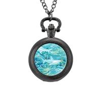 Blue Ocean Sharks - Orologio da taschino vintage in lega, con ciondolo, collana regalo per uomo e donna, Stile nero, misura unica