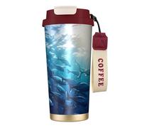 Blue Ocean Underwater Fish2 Tazza da caffè isolata da viaggio con coperchio, a prova di perdite, per bevande calde e fredde