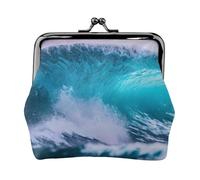 Blue Ocean Wave Print elegante unico portamonete carino mini portafoglio con chiusura a bacio impermeabile per monete