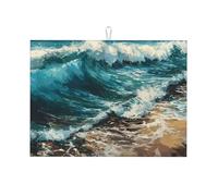 Blue Ocean Waves - Tappetino scolapiatti in microfibra, grande, per bancone della cucina, super assorbente, facile da pulire, 45,7 x 61 cm