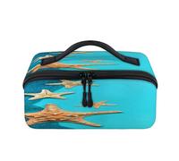 Blue Oceans Seashells Starfish Travel Makeup Bag Portable Waterproof Pouch Open Flat Toiletries Toiletries Cosmetics, Organizer da viaggio per donne e uomini