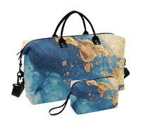 Blue-oro Luxury Marble Texture Travel Tote Bag Viaggio Pernottamento Carry on Bag Gym Duffel Bag con Toiletry Bag per Sport Grande Capacità, Texture marmo di lusso blu-oro, 1 size