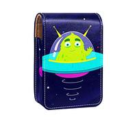 Blue Outer Space Alien Lip Gloss Holder Lipstick Case Portable Makeup Bag Travel Lipstick Organizer Case con Specchio Mini Rossetto Storage Box per le donne, Multicolore, 9.5x2x7 cm/3.7x0.8x2.7 in