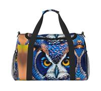 Blue Owl 1 Print Everyday Use Travel Duffle Bag Grande Capacità Borsa Da Viaggio Elegante Borsa Funzionale, nero, Taglia unica
