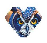 Blue Owl Print Art Brick Puzzle a forma di cuore blocchi di costruzione fai da te set 3D puzzle decorazione per la casa 82 pezzi